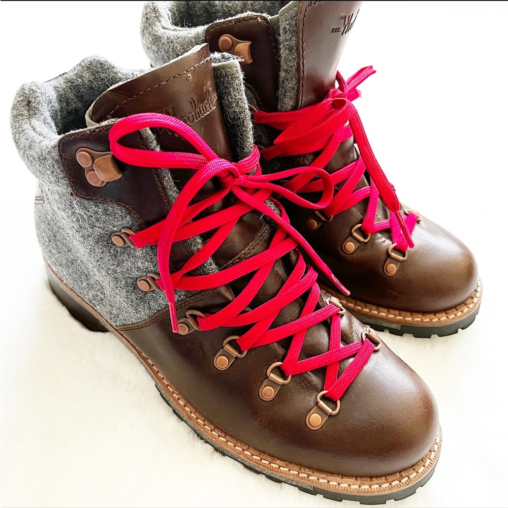 WOOLRICH Womens 9 Rockies Brown Gray Leather Wool Hiking Winter Boots 5275